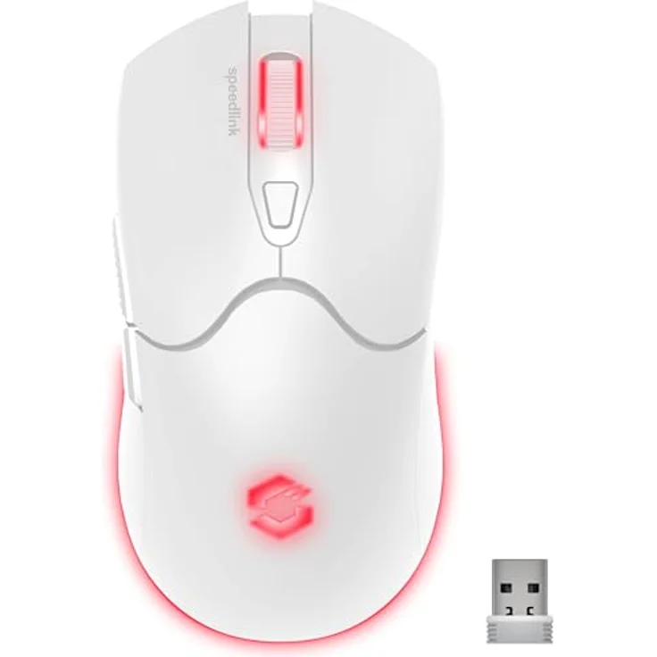 Speedlink Velox Wireless RGB Gaming Maus, kabellose PC Maus mit Akku, 4800dpi, PixArt PAW3212, programmierbar, RGB LED Beleuchtung, weiß – Bild 1