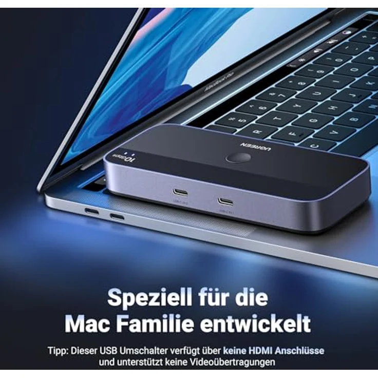 UGREEN USB C Switch 2PC, 10Gbps USB Switch 3.2, 2 In 4 Out mit Desktop Controller, Aluminiumgehäuse, 2 USB C auf C Kabel für Tastatur, Maus, Drucker, USB Stick – Bild 5