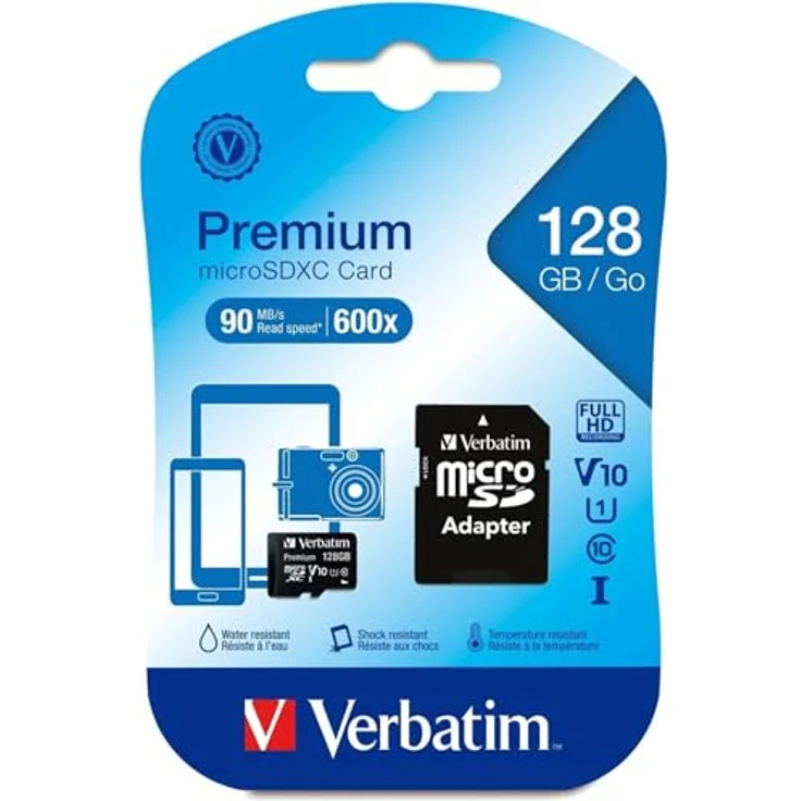 Verbatim Premium microSDXC Speicherkarte - 128 GB - inkl. Adapter - Klasse 10 - wasserfest und schockresistent - schwarz – Bild 2