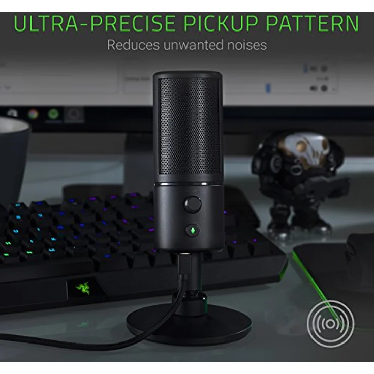 Razer Seiren X - USB Kondensator-Mikrofon für Streaming (Kompakt mit Schockdämpfer, Superniere Aufnahmemuster, latenzfrei, Stumm-Taste, Kopfhörer-Anschluss) Quartz – Bild 4