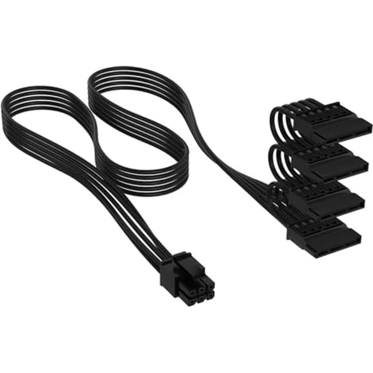 Corsair Elite Premium Typ 4 SATA-Stromkabel mit 4 Anschlüssen, dreifach Ummantelt im Mesh-Paracord-Design, Schwarz