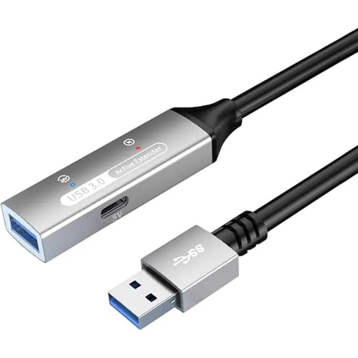 PremiumCord 20m Aktives USB 3.2 Gen1 Verlängerungskabel mit Repeater, doppelt geschirmt, hohe Übertragungsrate bis 5 Gbit/s