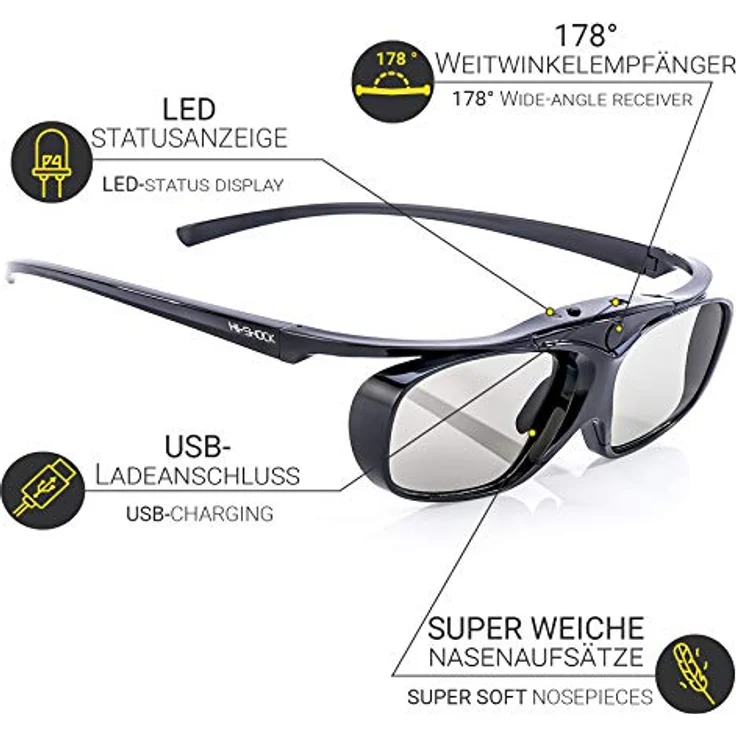 Hi-SHOCK Black Heaven | Aktive 3D Shutterbrille für 3D TV Sony, Samsung, Panasonic | Kompatibel mit SSG-3570CR, TDG-BT500A, TY-ER3D4MU [120 Hz| Akku] - Preisvergleich – Bild 3