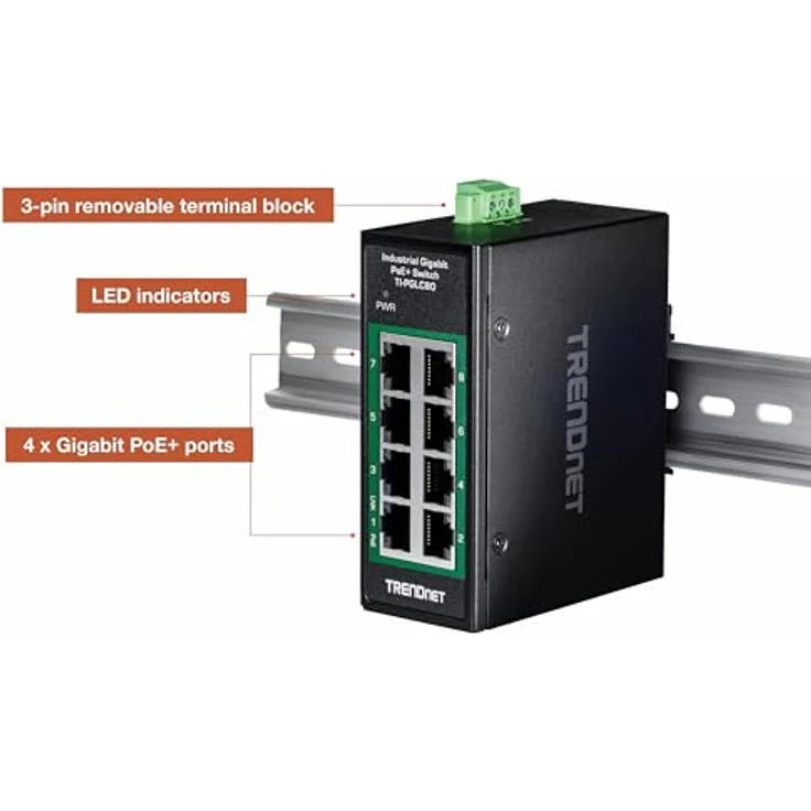 TRENDnet 8-Port Industrial Gigabit PoE+ DIN-Rail Mini Switch, TI-PGLC80 – Bild 3
