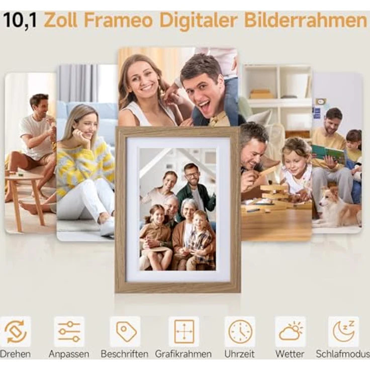 Rollei Smart Frame WiFi 1010, Digitaler Bilderrahmen 10,1 Zoll, 1280x800 IPS Touchscreen, 32GB Speicher, Holzoptik Eiche – Bild 2