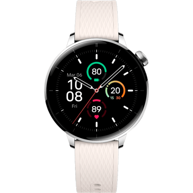 OnePlus Watch 3, Smartwatch 43mm Silber mit weißem Gummi Armband