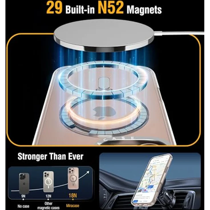 Miracase Magnetic Hülle für iPhone 16 Pro Max, stoßfest mit integriertem Ständer und MagSafe-Kompatibilität, klar – Bild 3