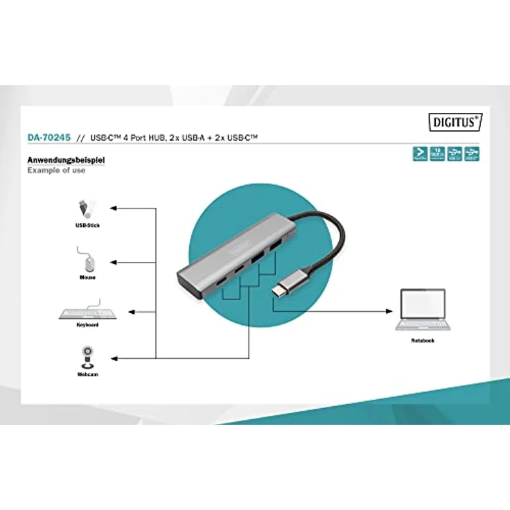 DIGITUS USB-C 4 Port HUB, 2X USB A + 2X USB-C – Bild 3