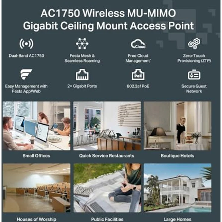 TP-Link Festa F54 Access Point AC1750 Dual-Band, Kostenlose Cloud-Verwaltung, 802.3af PoE oder passives PoE, Festa Mesh, 2× Gigabit-Ports, Gastnetzwerk, VPN, VLAN, MU-MIMO – Bild 4