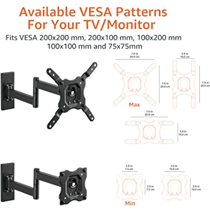 Amazon Basics TV-Wandhalterung mit voller Bewegung, für 12-Zoll (30,5 cm)- bis 40-Zoll (101,6 cm) Fernseher und VESA 200 x 200 – Bild 4