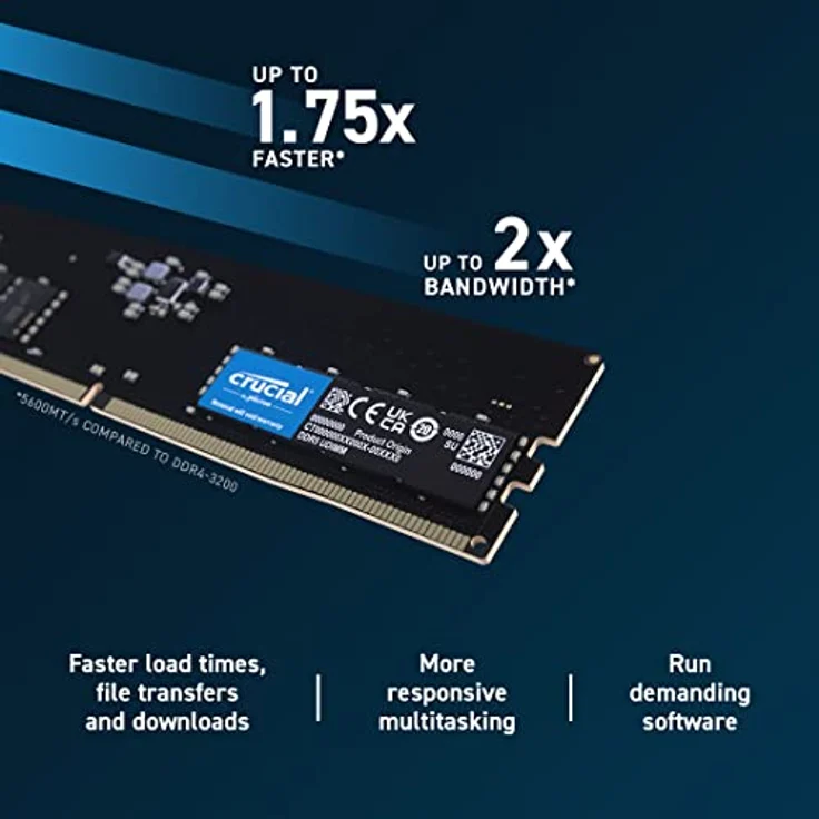 Crucial RAM 16GB Kit (2x8GB) DDR5 5600MHz (oder 5200MHz oder 4800MHz) Desktop Arbeitsspeicher CT2K8G56C46U5 – Bild 3