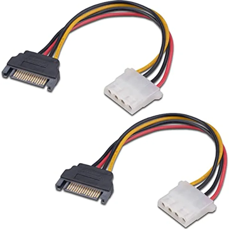 Akasa SATA-auf-4-poliger Molex-Adapter, konvertiert 15-polige SATA-Stromversorgung auf 4-poligen PSU-Molex-Stecker, SATA auf Molex-Stromkabel, Adapter, 15 cm, 2 Stück, AK-CBPW03-KT02