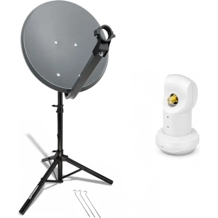 PremiumX Camping Satelliten-Komplettanlage 60cm, Stahl Anthrazit, mit Single LNB und Dreibein Stativ – Bild 1