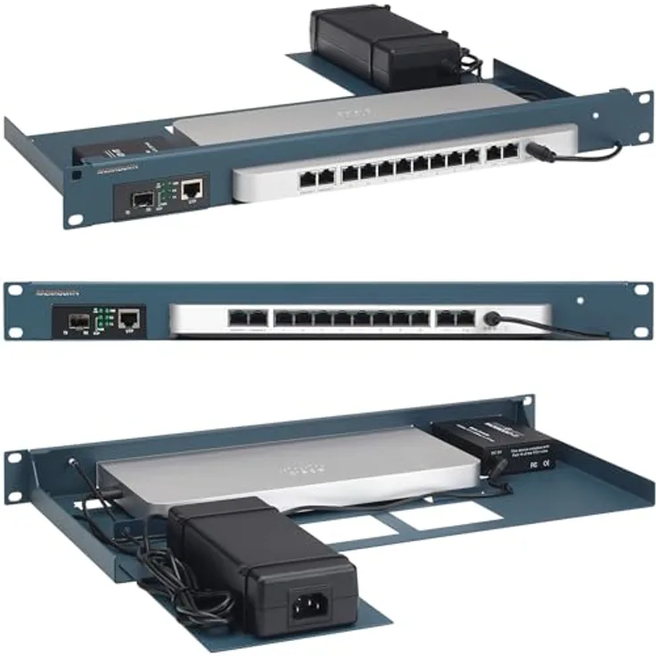 Rackmount.IT RM-CI-T14-MC Firewall Geräte-Rackhalterung für Cisco Meraki, 1U-Server-Rack-Regal, leicht zugängliche Netzwerkverbindungen, belüftet, 48,3 cm (19 Zoll), schwarz