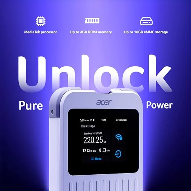 Acer 5G Hotspot Connect M6E, mobiler WLAN-Router mit 20 GB, 8000 mAh Akku, bis zu 28 Stunden Laufzeit, Display, Weiss – Bild 9
