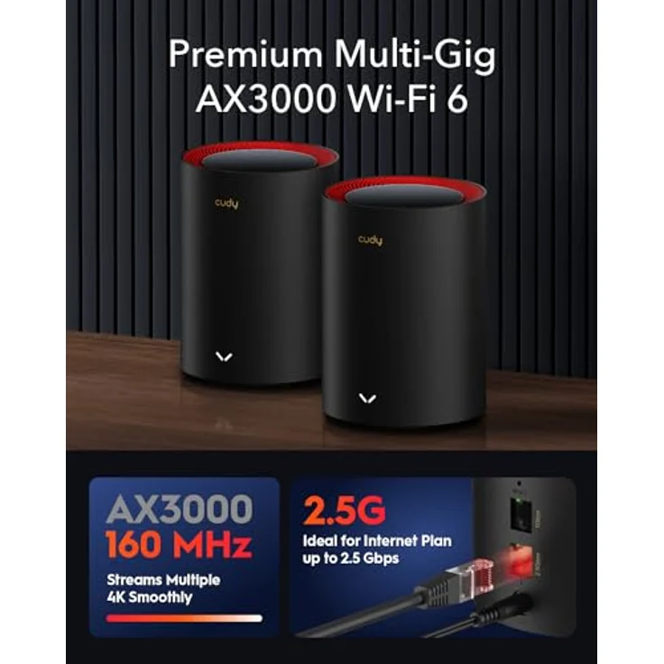 Cudy M3000 1er-Pack AX3000 2.5G Ganzes Haus Wi-Fi 6 Mesh System, Ideal für 1Gig+ Internet, Wireguard, OpenVPN – Bild 2