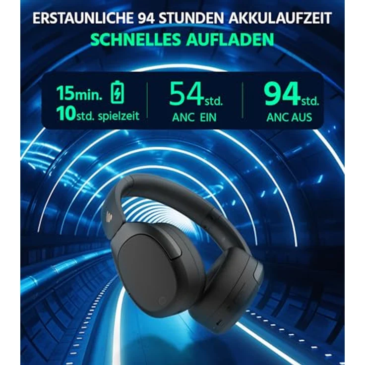 Edifier W830NB Wireless Over Ear Kopfhörer mit -45dB ANC, 94Std. AKKU, LDAC Hi-Res Sound, Spatial Audio, Schnellladung, Bluetooth V5.4 - Schwarz – Bild 5