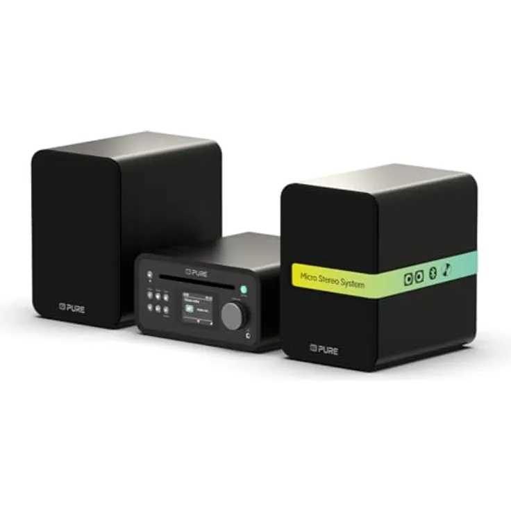 Pure Classic Stereo Mini Mikro HiFi Anlage, CD-Player, DAB+ Radio, Bluetooth 5.3, USB, AUX, Kopfhöreranschluss, 40 W Stereo, Holzoptik – Schwarz
