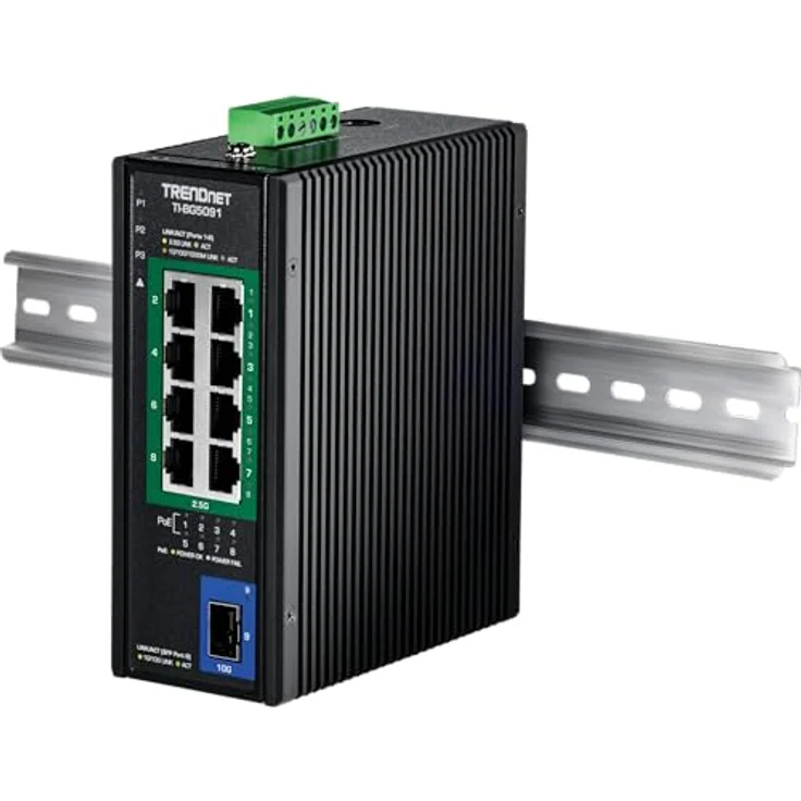 TRENDnet TI-BG5091, 9-Port 2,5G DIN-Rail PoE++ Switch mit 10G SFP+ Port, 8 x 2,5G PoE++ Ports, 480W PoE, IP50 Gehäuse – Bild 5