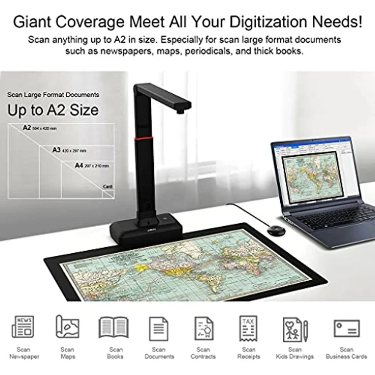 Viisan S21 A2 Overhead-Scanner für Großformatige Dokumente & Bücher bis DIN-A2, 23MP Auflösung, OCR Texterkennung, Twain - Windows & Mac – Bild 8