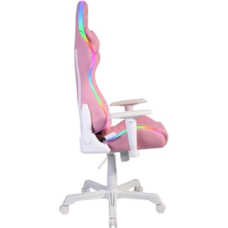 DELTACO GAMING RGB Gaming Stuhl PCH90 - Gamer Chair mit Armlehne, Rückenlehne, Kissen, Bürostuhl Stühle ergonomisch, Gaming-Stuhl RGB Beleuchtung, veganes Leder 120 Kg, (GAM-080-P) pink - rosa – Bild 2