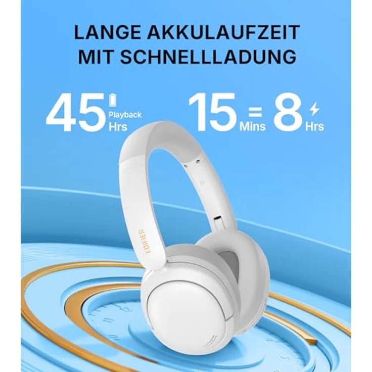 Edifier W800BT SE, Kabellose Over-Ear Bluetooth 5.4 Kopfhörer mit KI-Rauschunterdrückung, 45 Std. Akku, Schnellladefunktion, AAC Codec, Dual-Device Verbindung, faltbar, weiß – Bild 4