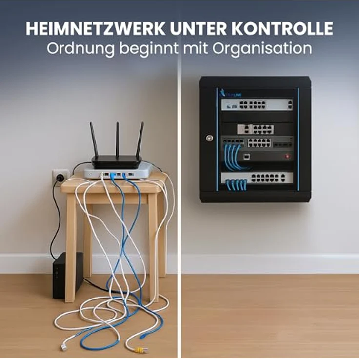 Extralink Serverschrank 19 Zoll 9HE, Netzwerkschrank 400mm Tiefe, Wand- oder Standmontage, Traglast 60 kg, 180° Öffnung, schwarz, inkl. praktischer Regale für Heimnetzwerk & IT-Geräte – Bild 3