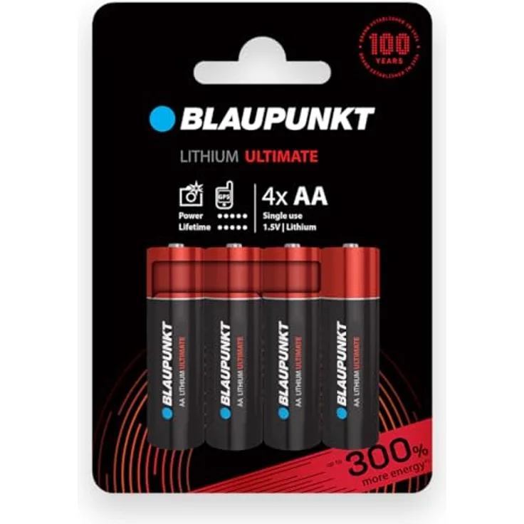 BLAUPUNKT AA Lithiumbatterien Packung mit 4, hält 3x länger als Alkalibatterien, FR6BUL/4CP