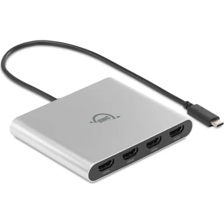 OWC USB-C Adapter Quad HDMI 4K mit DisplayLink, 4 Monitore 4K @60Hz, Power Delivery 90W, kompatibel mit Mac M1/M2/M3/M4, PC, Chromebook, Plug & Play, HDMI Audio, bus powered