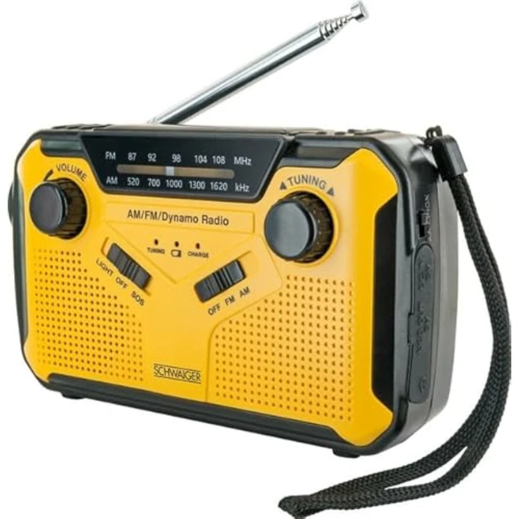 Schwaiger Solar-Kurbelradio mit LED Leuchte (AM, FM), Radio, Gelb, Schwarz – Bild 2