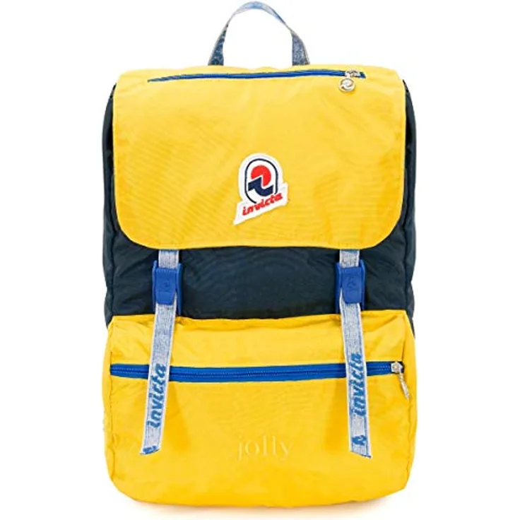 Invicta Rucksack, JOLLY VINTAGE Tagesrucksack, Lässiger Daypack, Für Büro, Ausflüge & Pendeln, Für Uni, Sport, Freizeit, 13'' Laptopfach, italienisches Design, gelb/blau