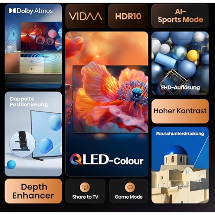 Hisense 32A5Q, 32 Zoll 2K QLED Smart TV mit Dolby Atmos, Game Mode, AI Sports Mode, HDR10 und Rauschunterdrückung [2025] – Bild 3