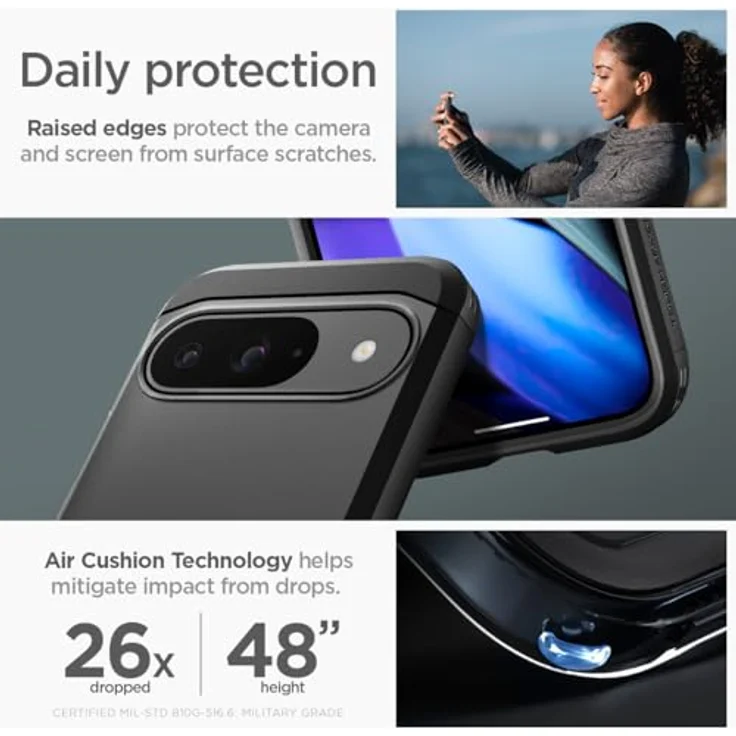 Spigen Tough Armor Hülle für Google Pixel 9 Pro und Pixel 9 [Made for Google] -Schwarz, Doppelschichtige Schutzhülle mit Kickstand und Air Cushion Technologie – Bild 4
