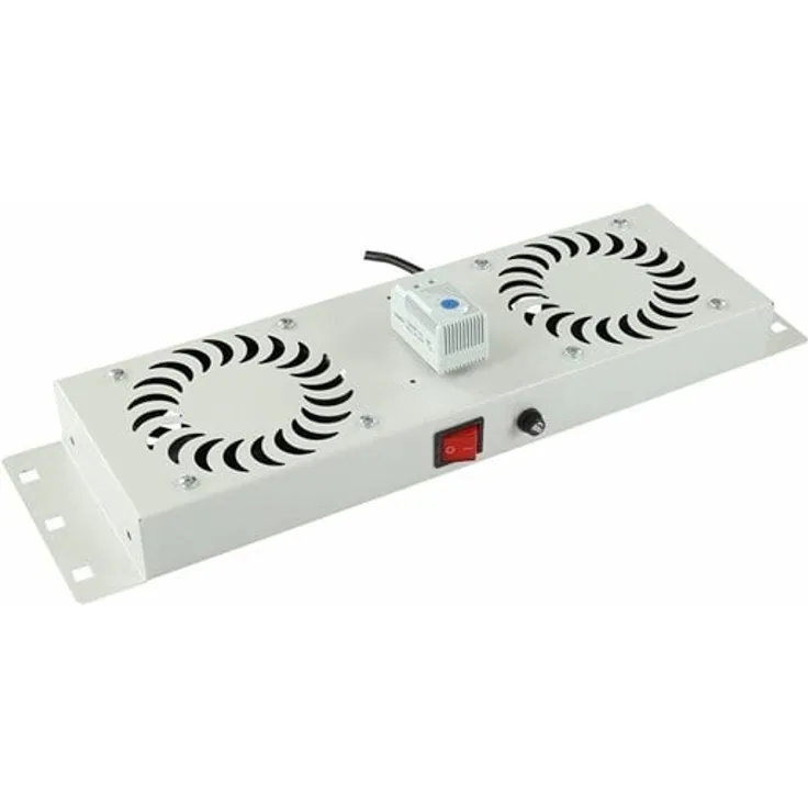 Lanview Fan Module Analog, 1U Belüftungsmodul mit Thermostat, weiß RAL7035, Dachmontage