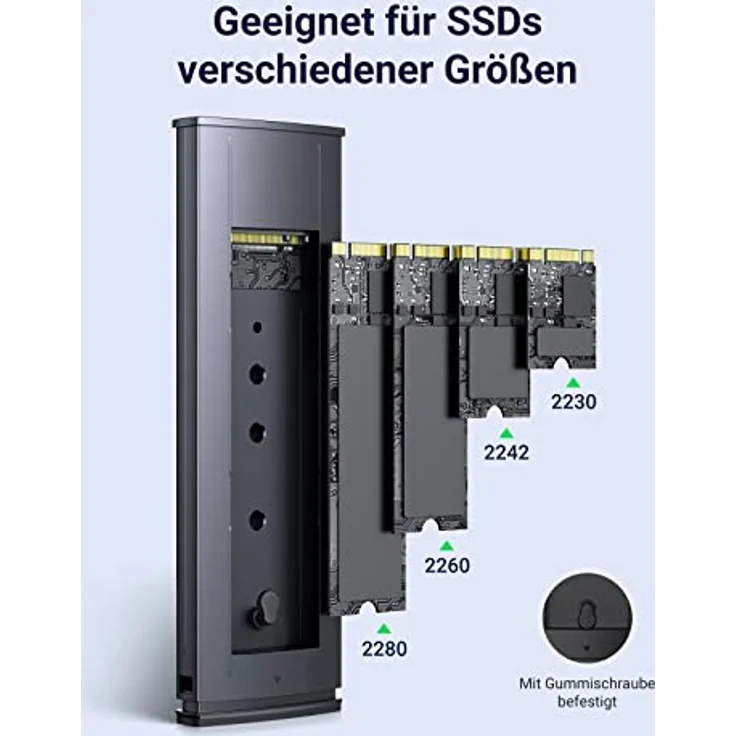 UGREEN NVMe M.2 Gehäuse USB 3.2 Adapter - 10 Gbps für NVMe SSD in Schwarz mit Kühlkissen - Werkzeuglose Montage – Bild 3