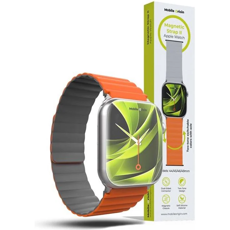 Mobile Origin AWMS-02-ORG-GRY, Silikon Gurt für Smartwatches, orange-grau, kompatibel mit Apple Watch Ultra 1/2/3 (49mm), Apple Watch 10 (46mm), Apple Watch 9/8/7 (45mm)