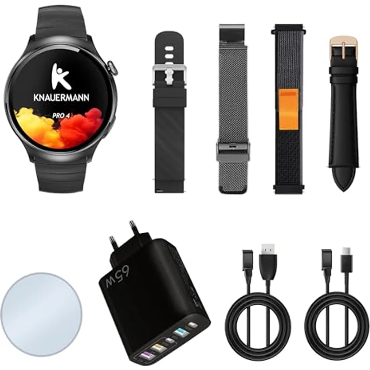 Knauermann PRO 4 EKG-Gesundheitsuhr, Smartwatch in Schwarz mit telefon Funktion, Puls- und Blutdruckmessung, Blutsauerstoffanalyse, HRV, Schlafanalyse, Premium-Set mit 5 Armbändern – Bild 5