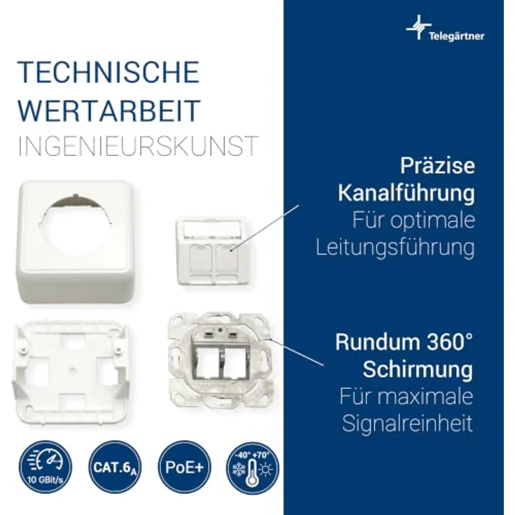 Telegärtner Netzwerkdose Aufputz Unbestückt, 2-fach modulare Anschlussdose, alpinweiß, 80 x 80 mm, IP20 – Bild 5