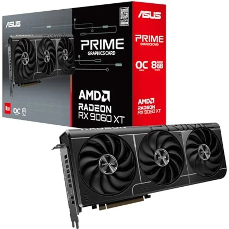 ASUS Prime Radeon RX 9060 XT OC Edition, 8GB GDDR6 Gaming Grafikkarte mit AMD RDNA 4 Architektur, PCIe 5.0 und 1x HDMI 2.1b, 2x DisplayPort 2.1a