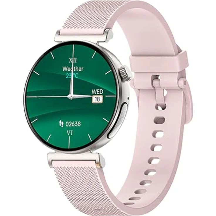 Knauermann PRO 3 Mini (2024) Silber - Smartwatch mit Telefoniefunktion, EKG, HRV, SOS, AMOLED Display, BT Bluetooth - Silikonband Rose, Seniorenfreundlich – Bild 1