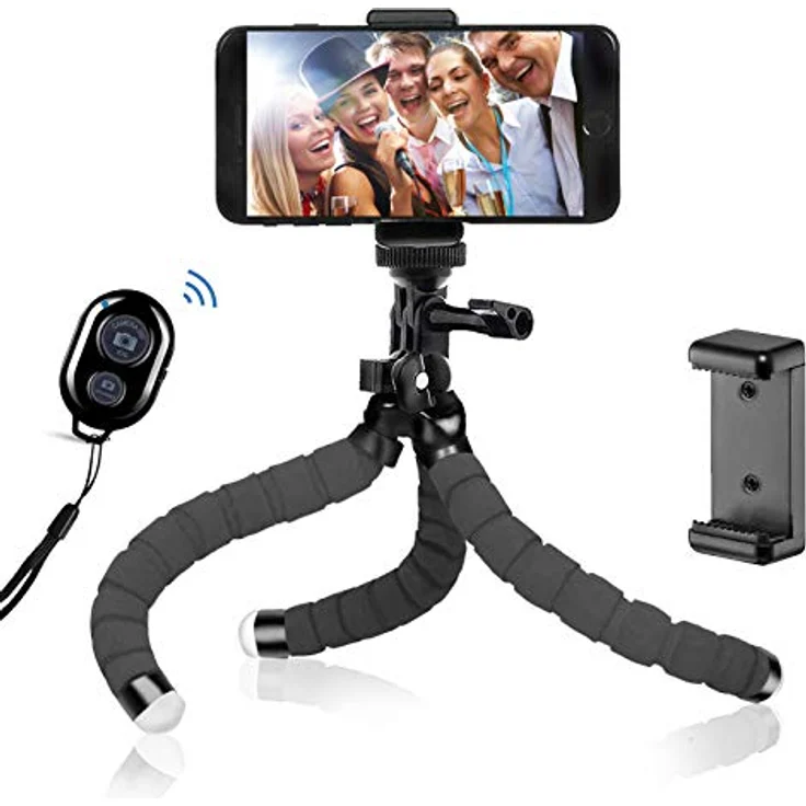 Handy Stativ Flexibel iPhone Stativ Halterung Kamera Stativ Mini Dreibeinstativ Reisestativ mit Bluetooth Fernbedienung für Iphone, Android Phones, Kameras, und GoPro – Bild 2