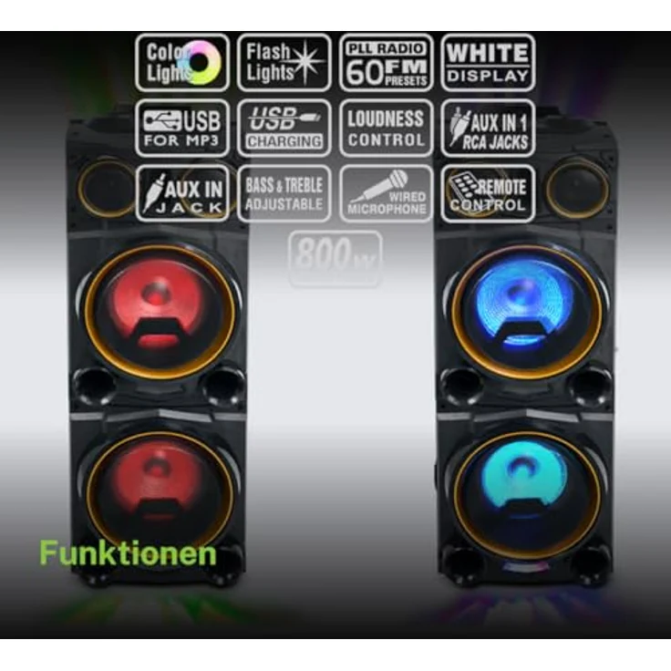Muse M-1988 Party-Bluetooth-Lautsprecher mit Farbwechsel- & -Strobofunktion im eleganten Holzgehäuse – Bild 7