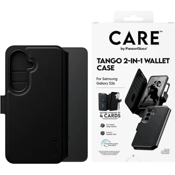 Care™ by PanzerGlass® Case Tango 2-in-1 Wallet mit Qi-Ladetechnologie für Samsung Galaxy S26, stoßfest und fallgeschützt bis 2,4 Meter, luxuriöses Ledergefühl, FSC-zertifizierte Verpackung – Bild 2