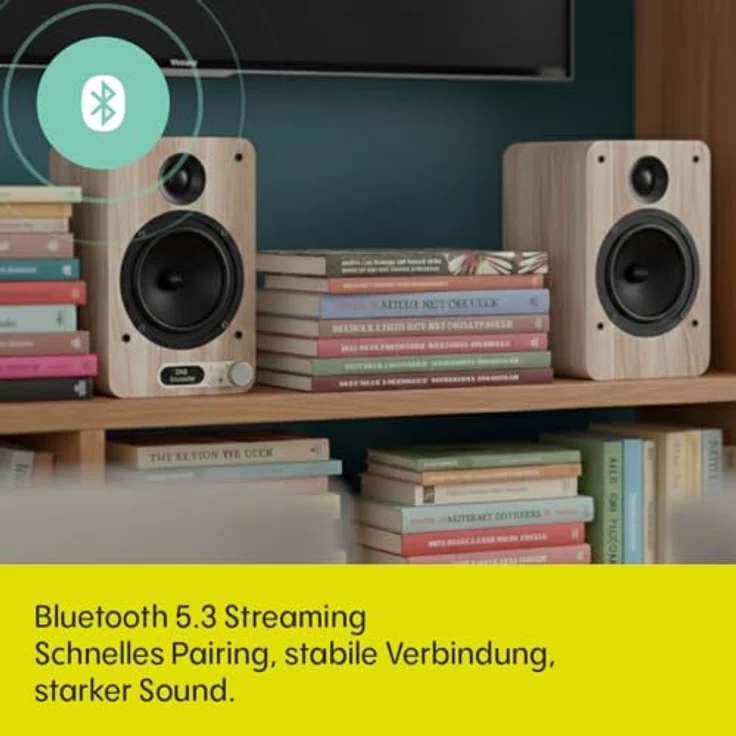 Pure Classic Active TV HiFi Radio Soundsystem, echtes Stereo mit HDMI ARC, Bluetooth 5.3, DAB+ & FM Radio, USB-C Soundkarte, OLED Display, Fernbedienung, Baumwoll-Weiß/Eiche – Bild 4