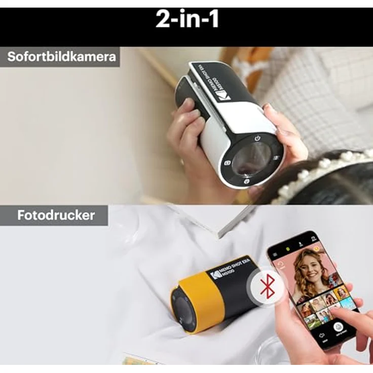 KODAK Memo Shot ERA Kinder-Sofortbildkamera und Foto-Etikettendrucker, Weiß (300 dpi, Thermal-Inkless-Technologie, One-Touch-Etikettenpatrone) – Bild 3