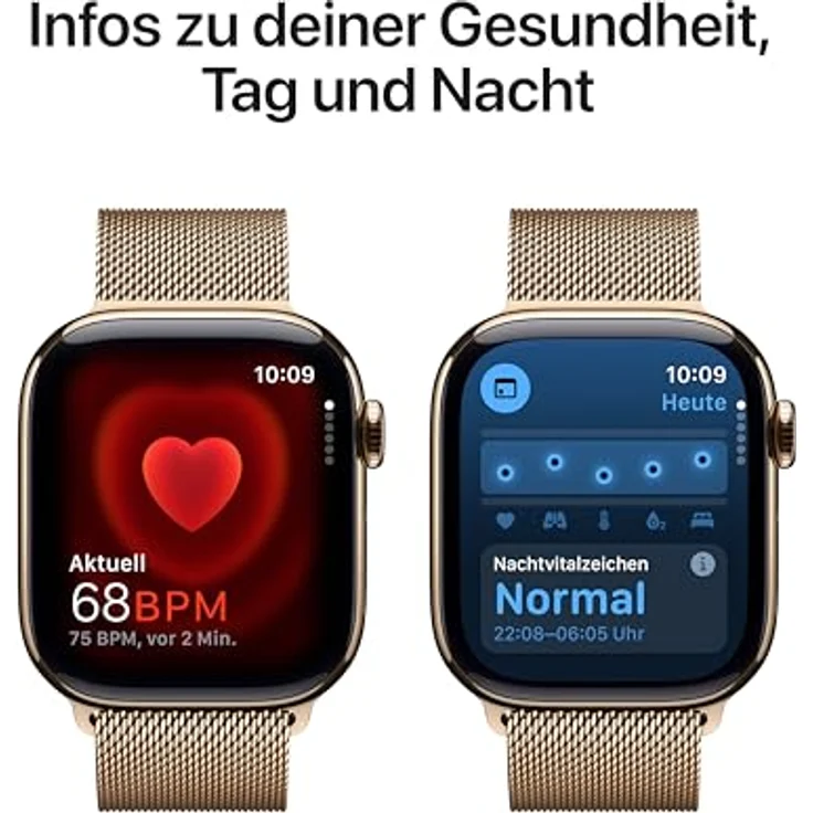 Apple Watch Series 10, 42 mm, GPS + Cellular, Titangehäuse Gold, Milanaise Armband Gold, One size – Bild 5