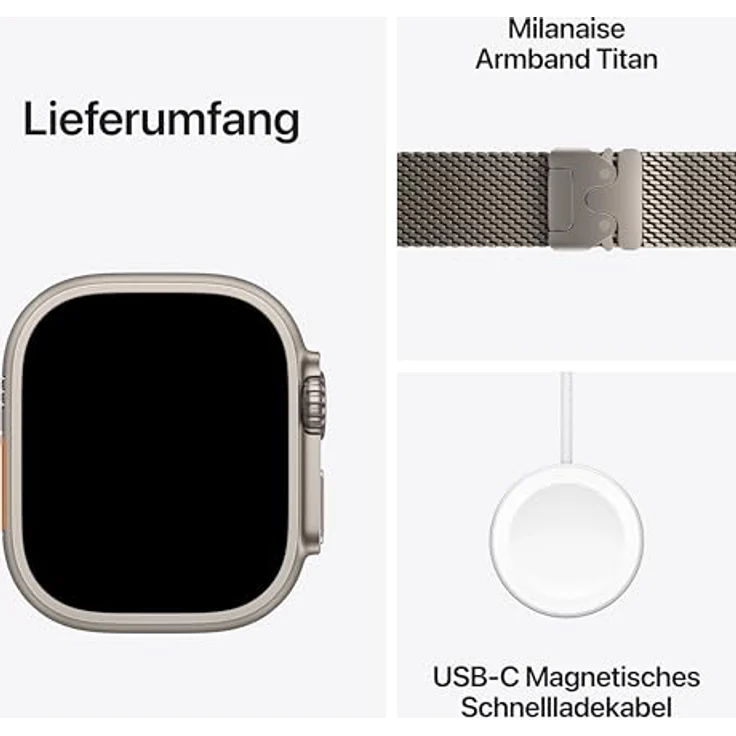 Apple Watch Ultra 3 GPS + Cellular, 49mm, Titangehäuse Silber, Milanese Loop Silber - M – Bild 6