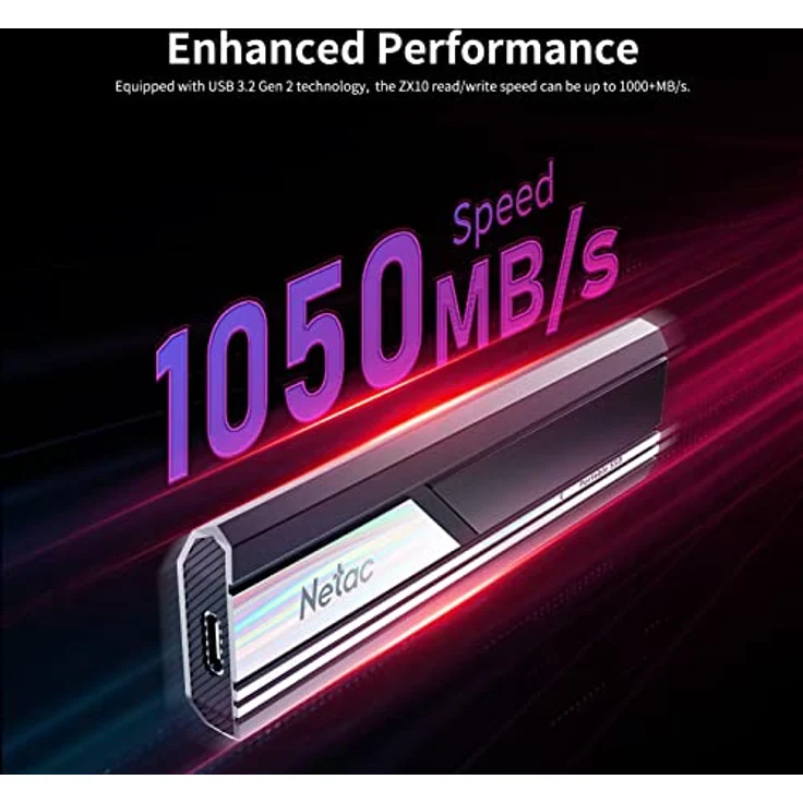 Netac ZX10 1TB Portable SSD, USB 3.2 Gen.2, 1.050 MB/s Lesen, 1.000 MB/s Schreiben, Metallic Grey – Bild 4