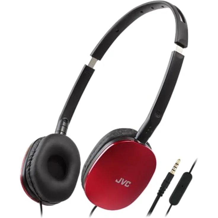JVC HA-S160M-R - Flats Faltbarer und kompakter Kopfhörer in Rot, mit Schalter für Mikrofon EIN/aus, ideal für Telearbeit und Online-Seminare – Bild 1