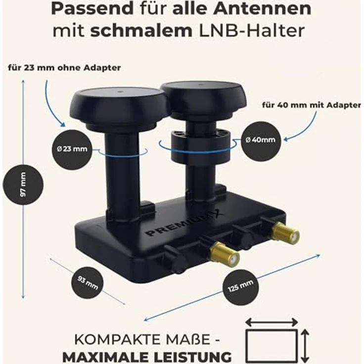 Premium X Monoblock Twin PXMB-6T LNB 0,1dB Astra 19,2° Hotbird 13° HDTV FullHD 3D UltraHD 4K tauglich für 2 Teilnehmer – Bild 5
